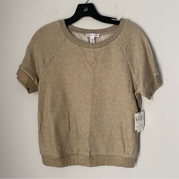 Macy’s Women’s Shoer Sleeve Crew Neck Gold Sparkly Tee size S - Picture 1 of 5